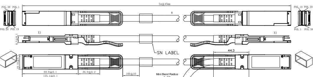 Mechanical Specifications of 200G QSFP56 DAC