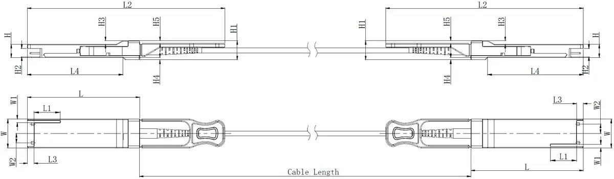 Drawing of 200G QSFP56 Active Optical Cables